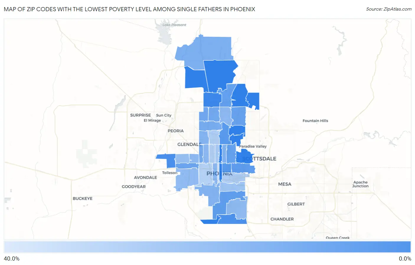 Zip Codes with the Lowest Poverty Level Among Single Fathers in Phoenix Map