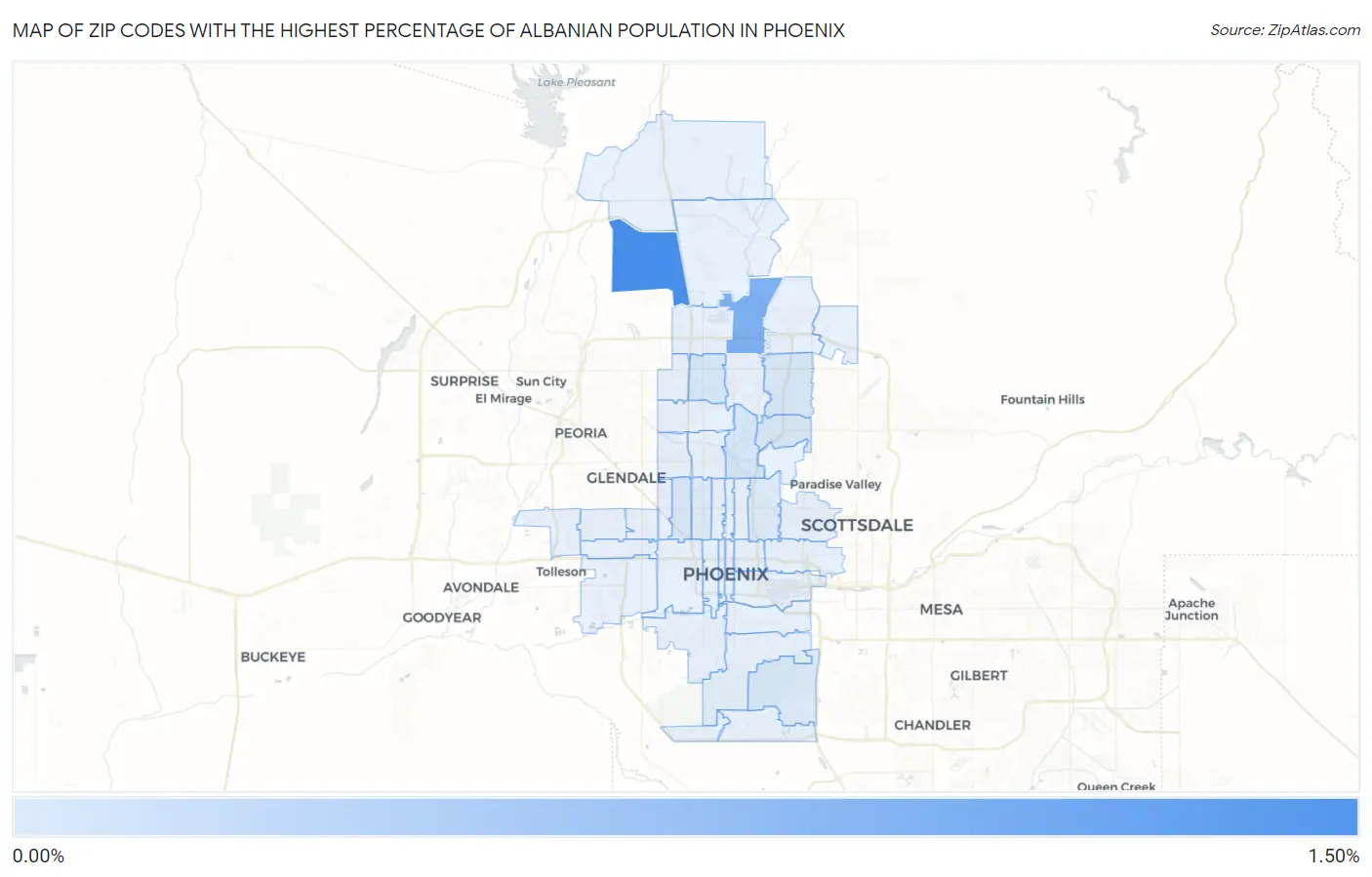 Zip Codes with the Highest Percentage of Albanian Population in Phoenix Map