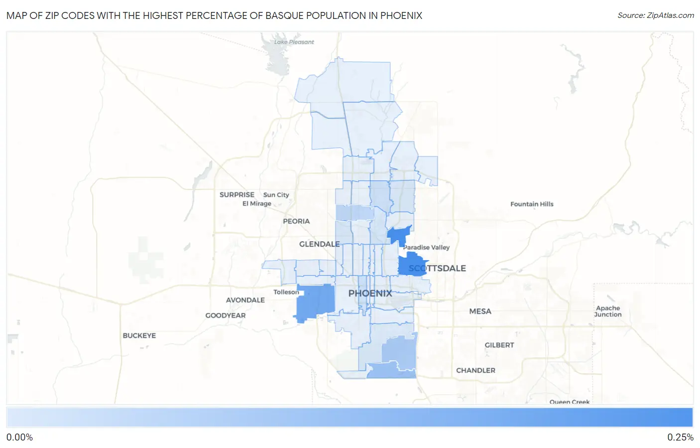 Zip Codes with the Highest Percentage of Basque Population in Phoenix Map