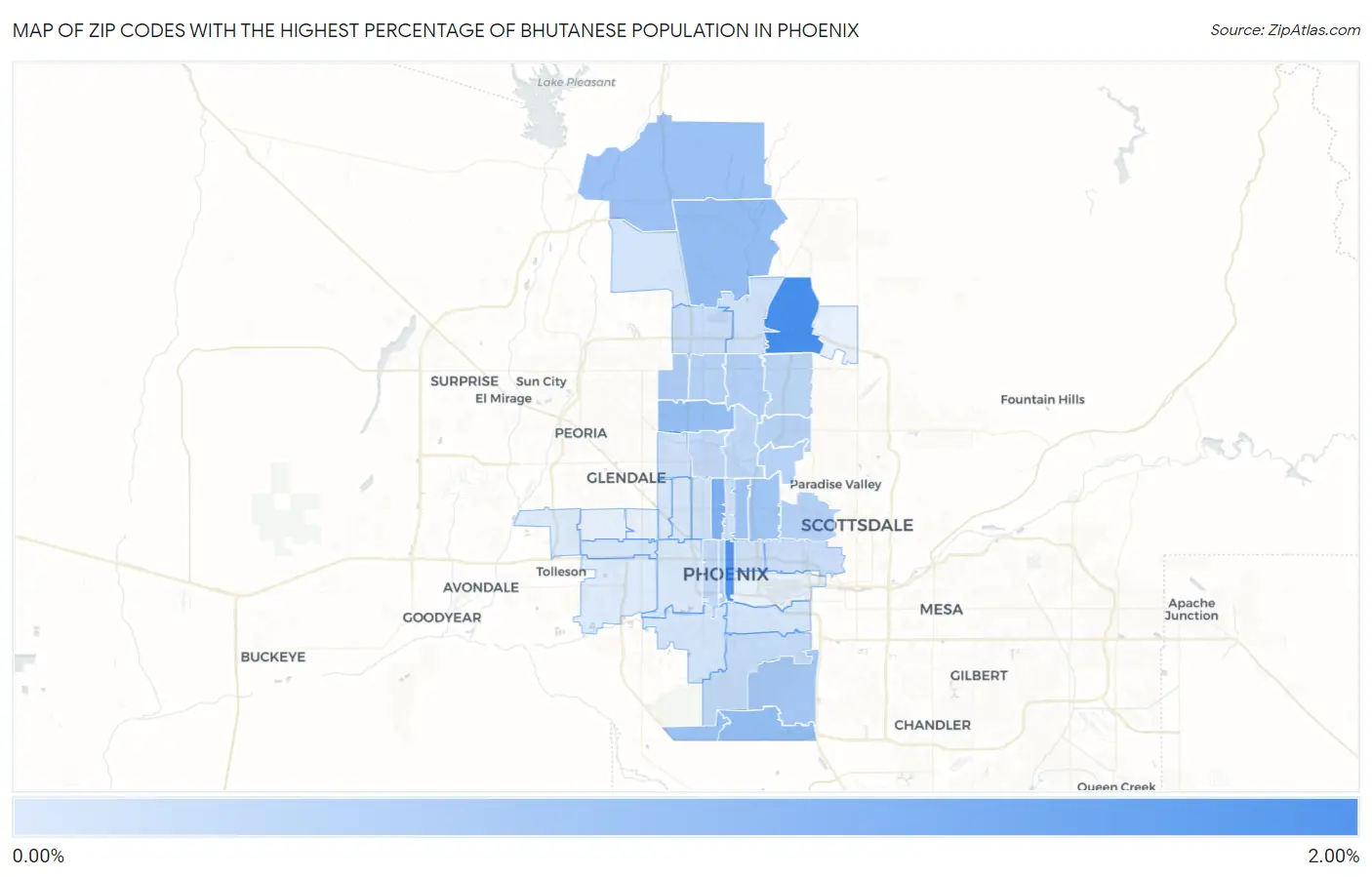 Zip Codes with the Highest Percentage of Bhutanese Population in Phoenix Map