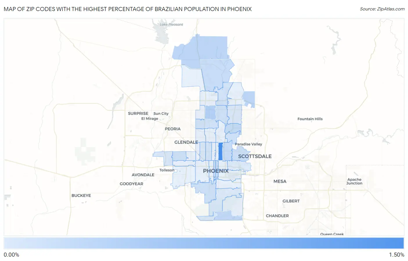 Zip Codes with the Highest Percentage of Brazilian Population in Phoenix Map