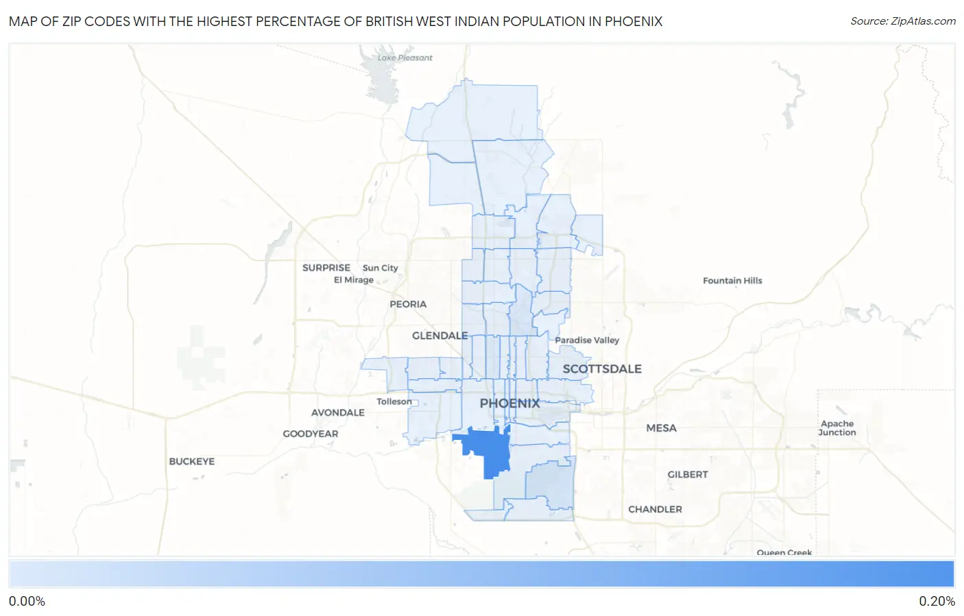 Zip Codes with the Highest Percentage of British West Indian Population in Phoenix Map