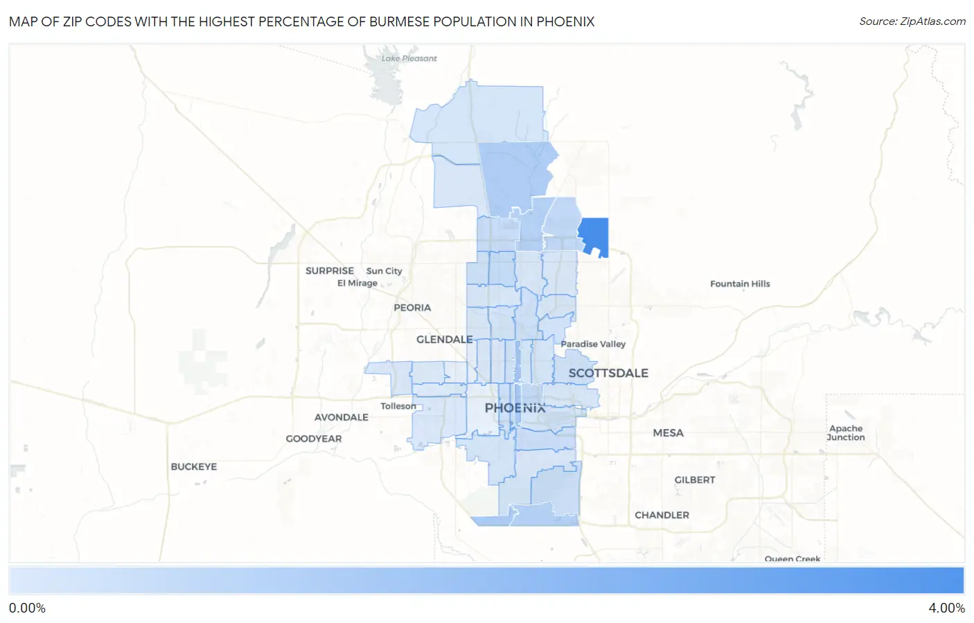 Zip Codes with the Highest Percentage of Burmese Population in Phoenix Map