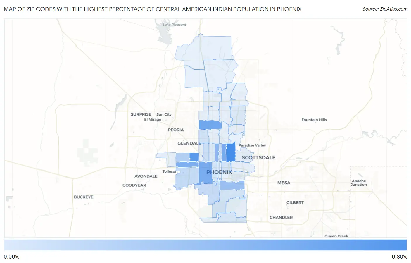 Zip Codes with the Highest Percentage of Central American Indian Population in Phoenix Map
