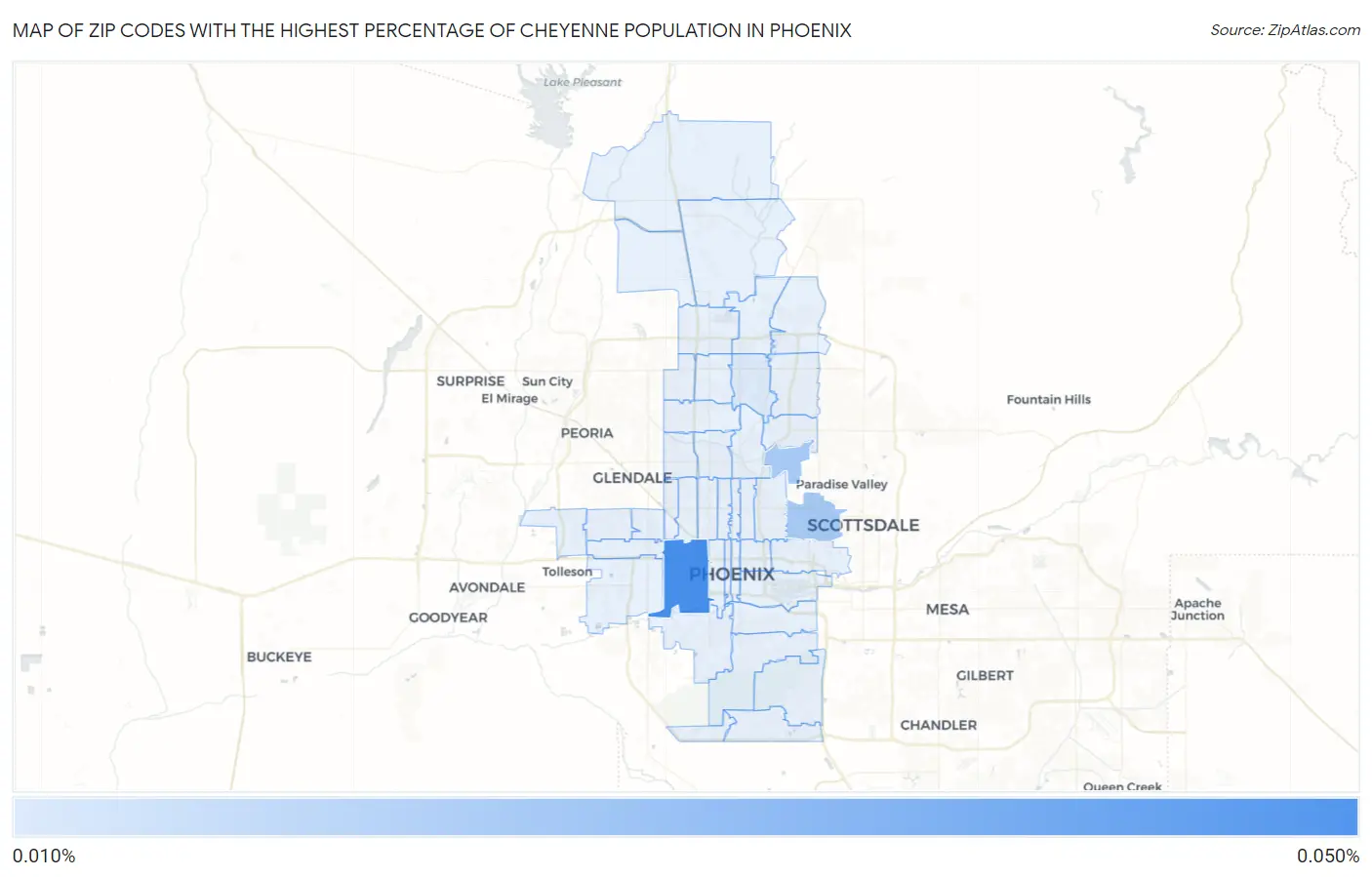 Zip Codes with the Highest Percentage of Cheyenne Population in Phoenix Map