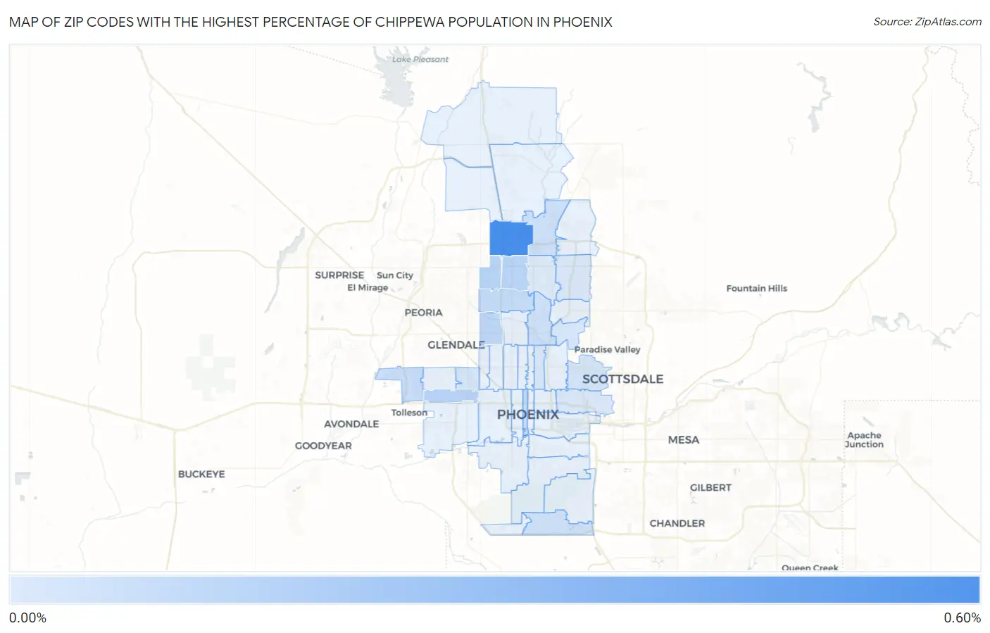 Zip Codes with the Highest Percentage of Chippewa Population in Phoenix Map