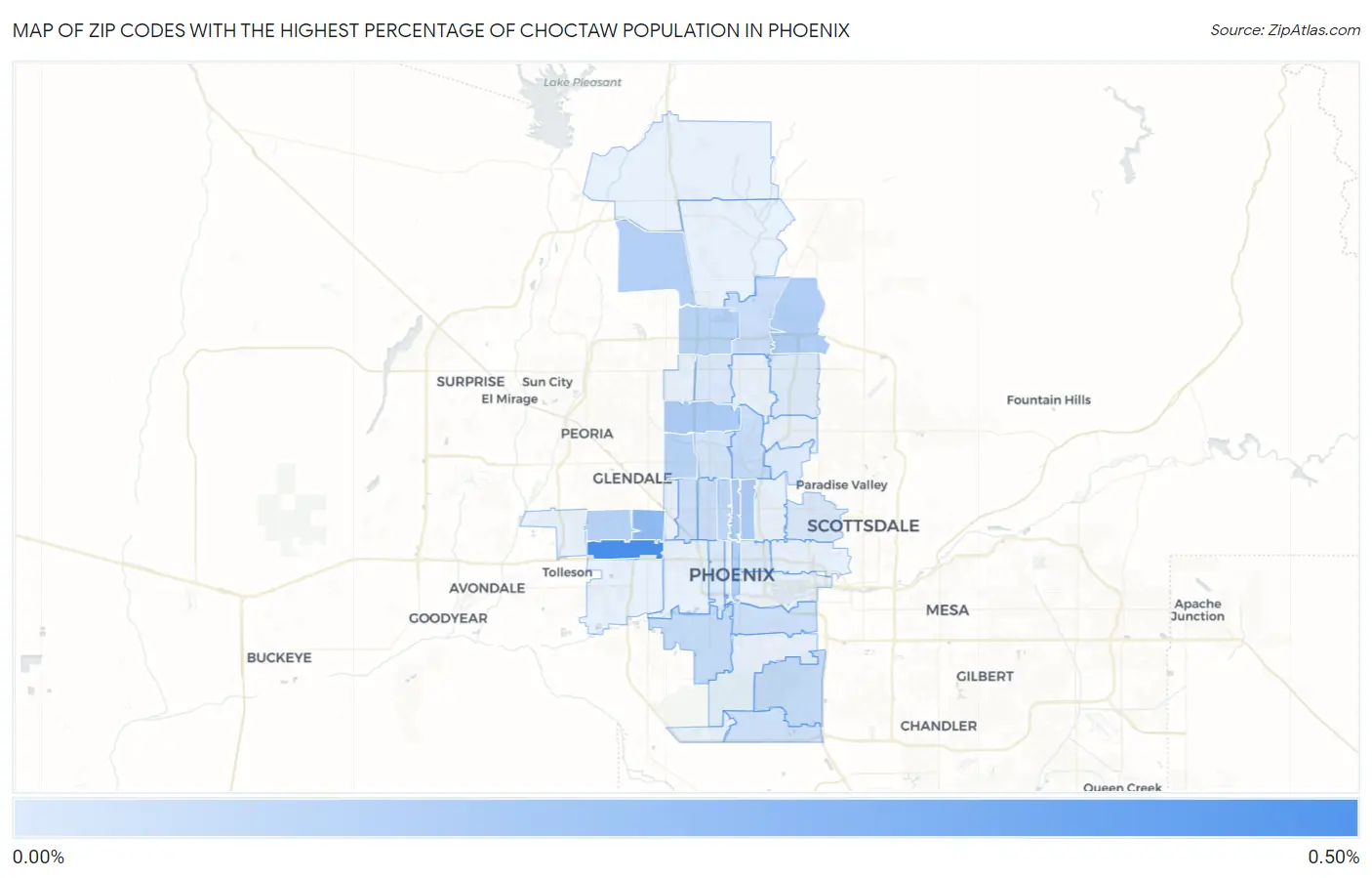 Zip Codes with the Highest Percentage of Choctaw Population in Phoenix Map