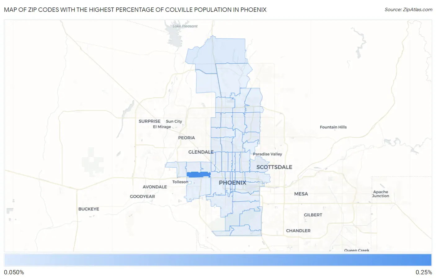 Zip Codes with the Highest Percentage of Colville Population in Phoenix Map