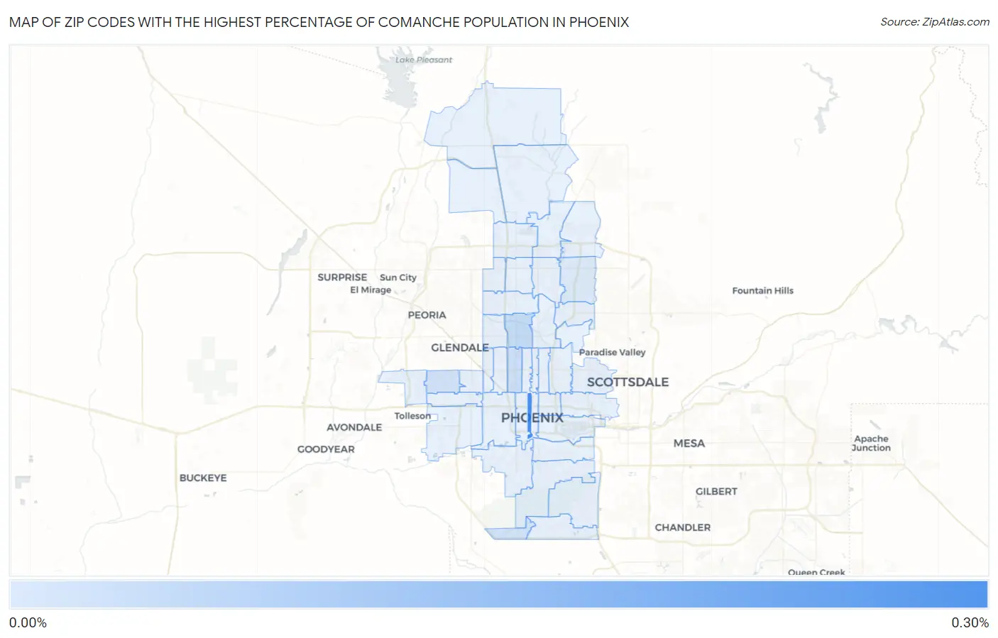 Zip Codes with the Highest Percentage of Comanche Population in Phoenix Map