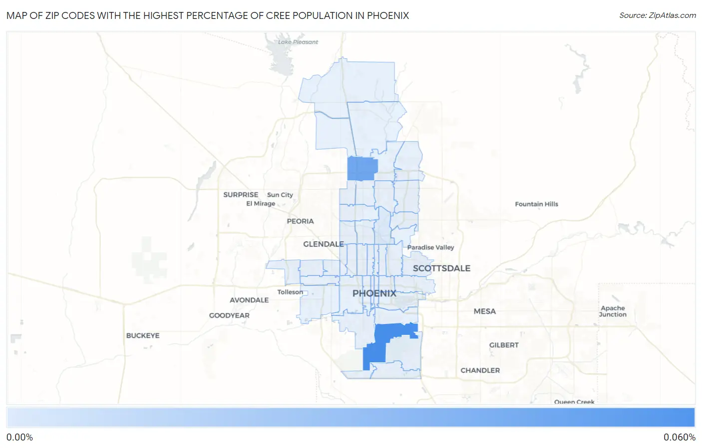 Zip Codes with the Highest Percentage of Cree Population in Phoenix Map