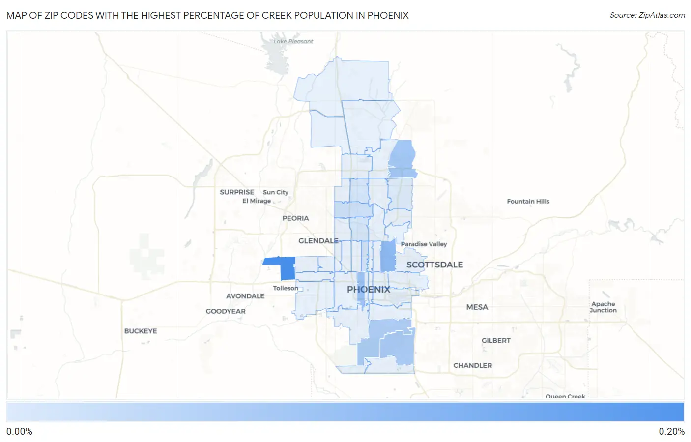 Zip Codes with the Highest Percentage of Creek Population in Phoenix Map