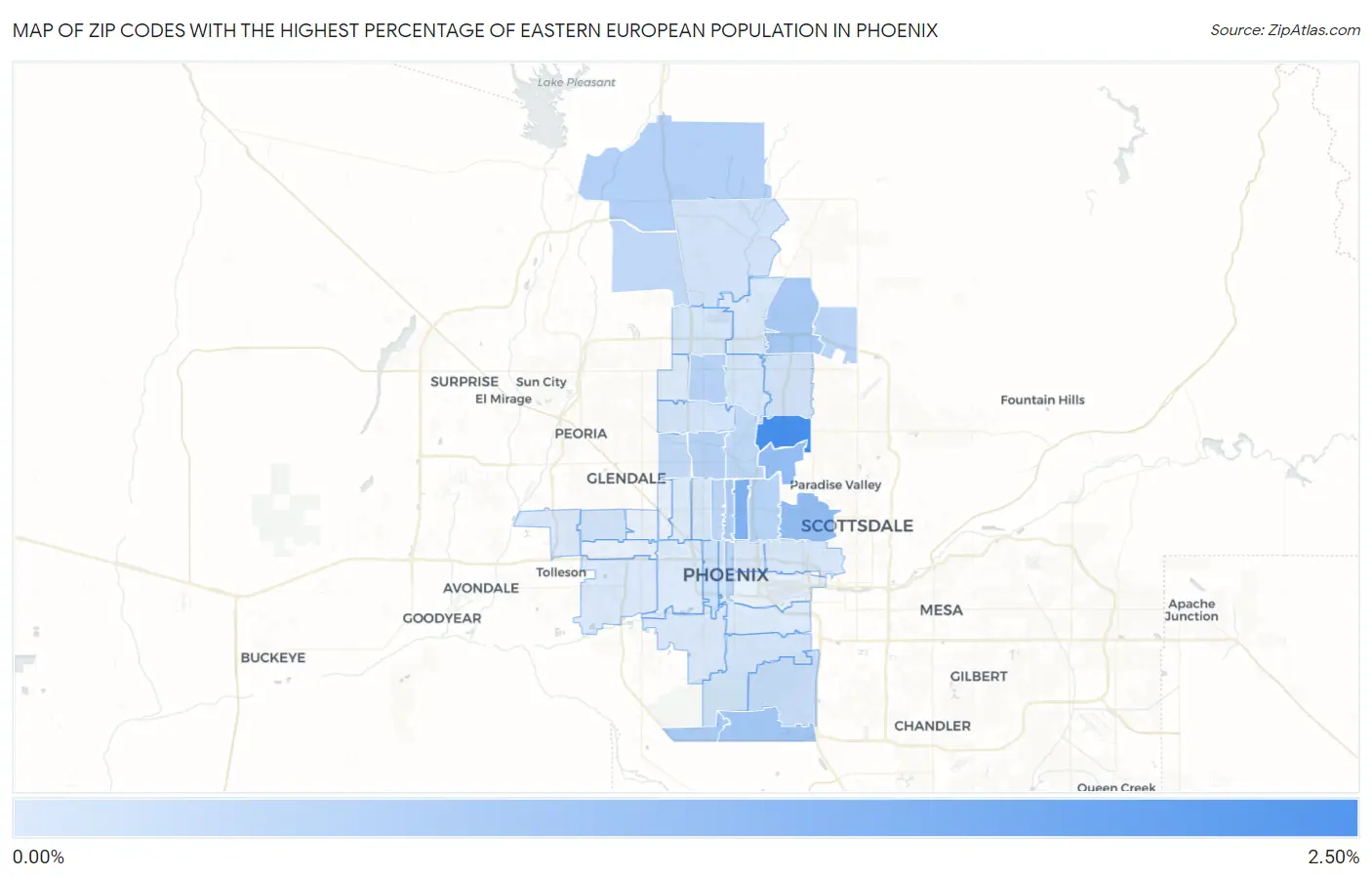 Zip Codes with the Highest Percentage of Eastern European Population in Phoenix Map