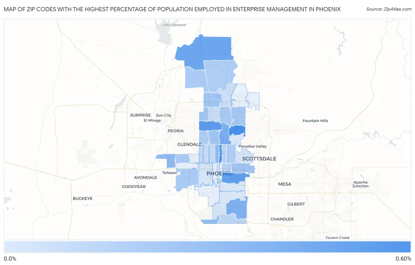 Zip Codes with the Highest Percentage of Population Employed in Enterprise Management in Phoenix Map