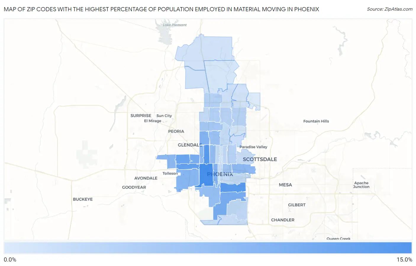 Zip Codes with the Highest Percentage of Population Employed in Material Moving in Phoenix Map