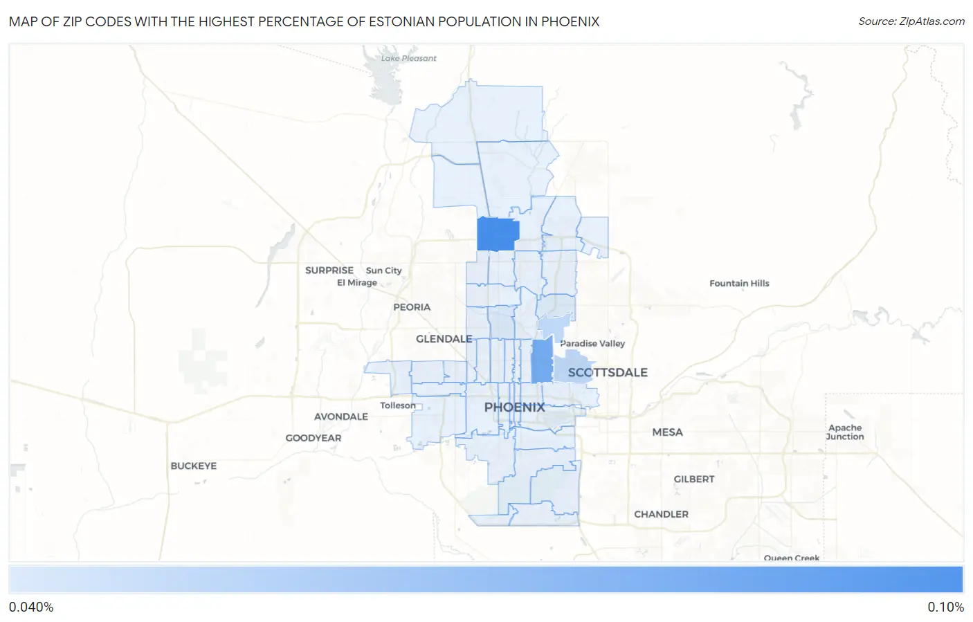 Zip Codes with the Highest Percentage of Estonian Population in Phoenix Map