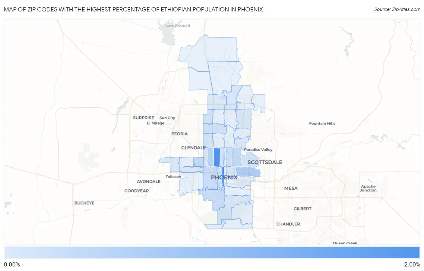 Zip Codes with the Highest Percentage of Ethiopian Population in Phoenix Map
