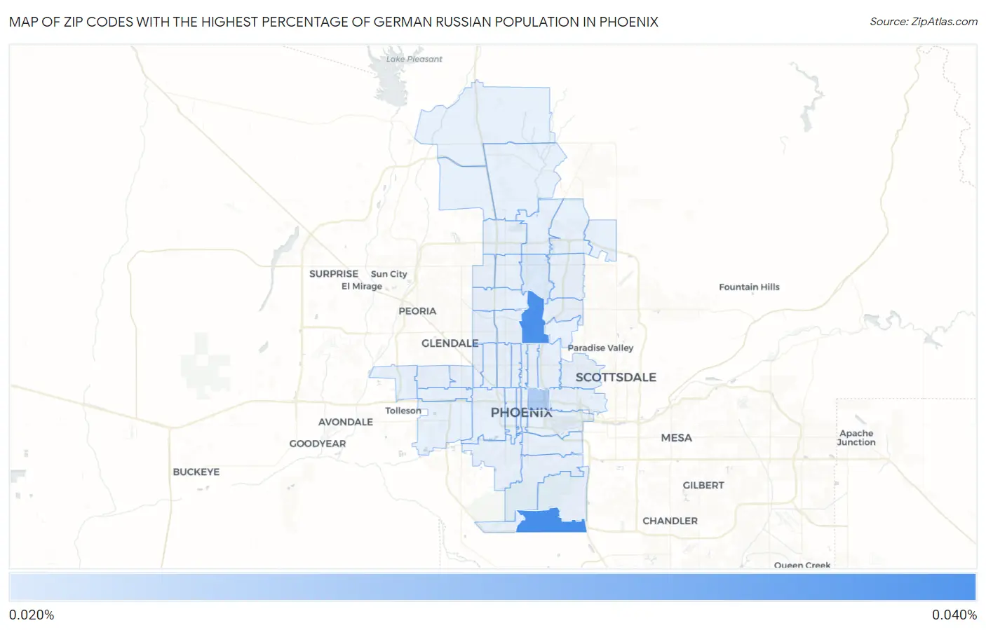 Zip Codes with the Highest Percentage of German Russian Population in Phoenix Map
