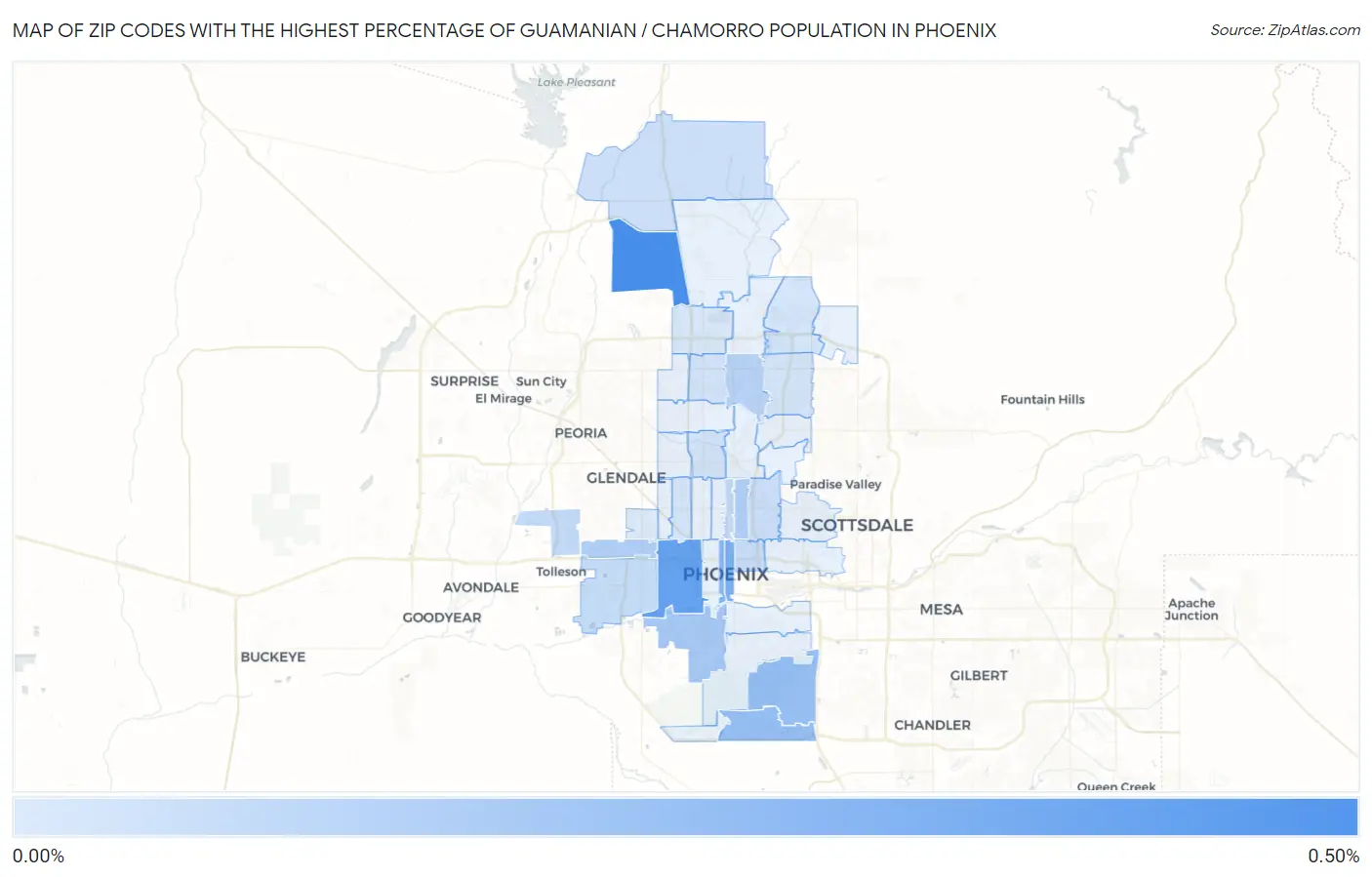 Zip Codes with the Highest Percentage of Guamanian / Chamorro Population in Phoenix Map