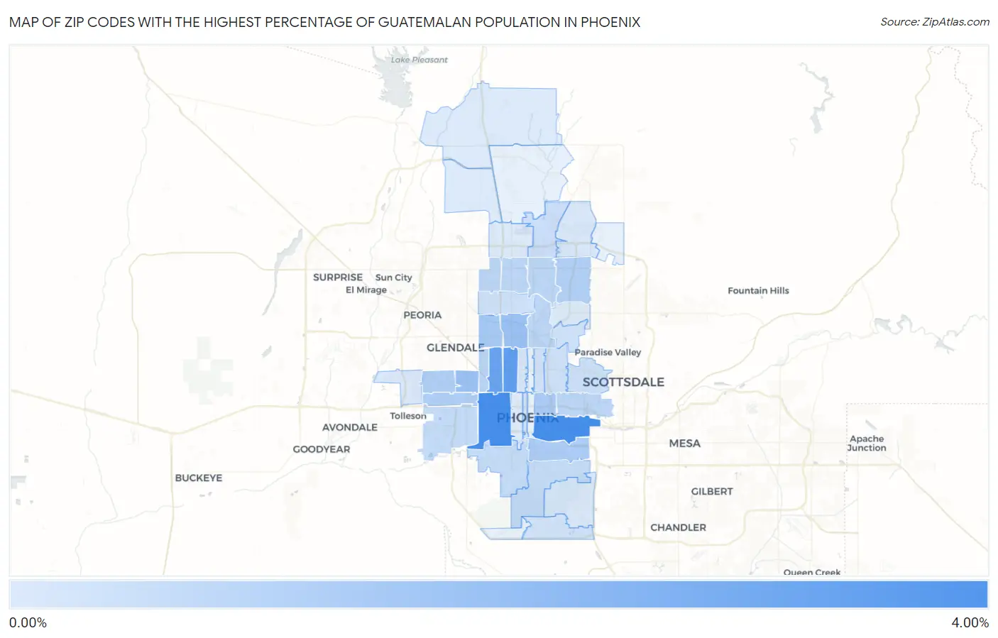 Zip Codes with the Highest Percentage of Guatemalan Population in Phoenix Map