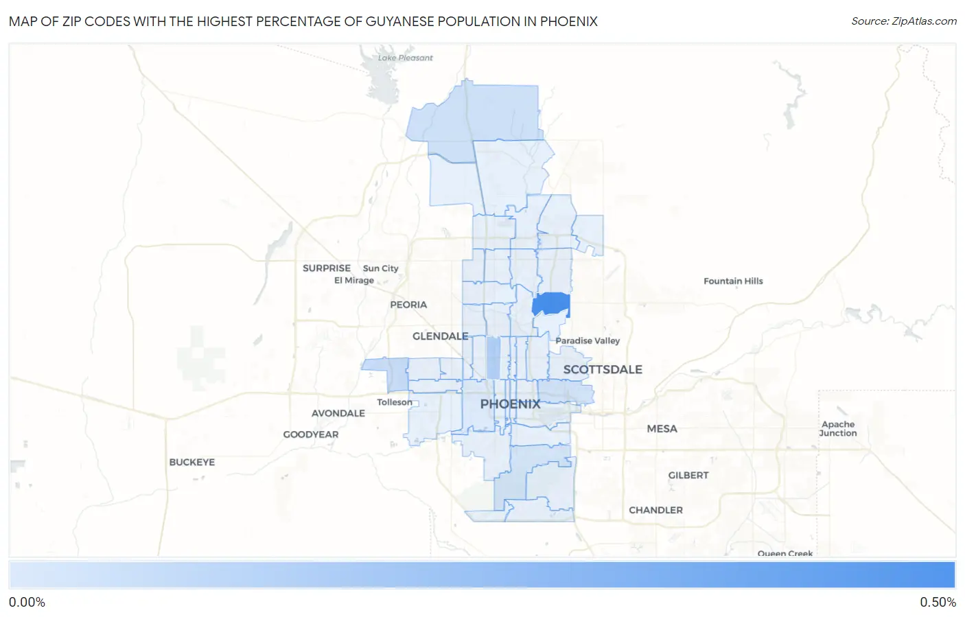 Zip Codes with the Highest Percentage of Guyanese Population in Phoenix Map