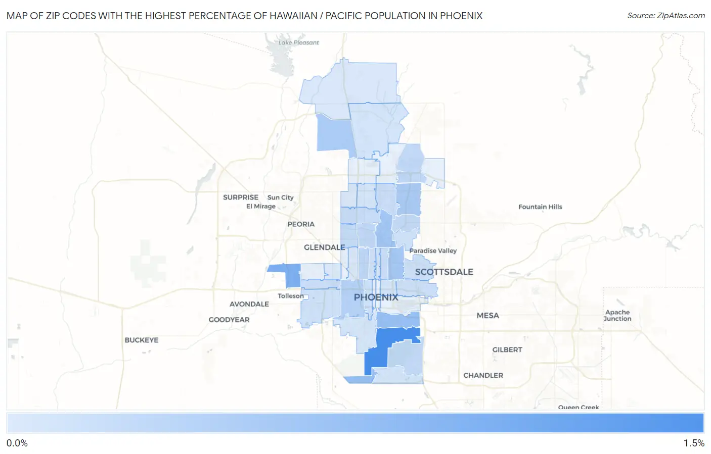 Zip Codes with the Highest Percentage of Hawaiian / Pacific Population in Phoenix Map