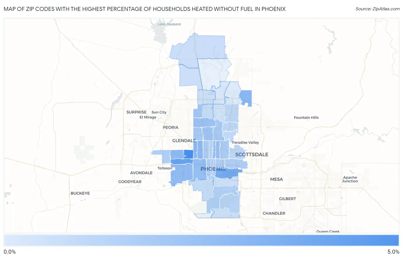 Zip Codes with the Highest Percentage of Households Heated without Fuel in Phoenix Map