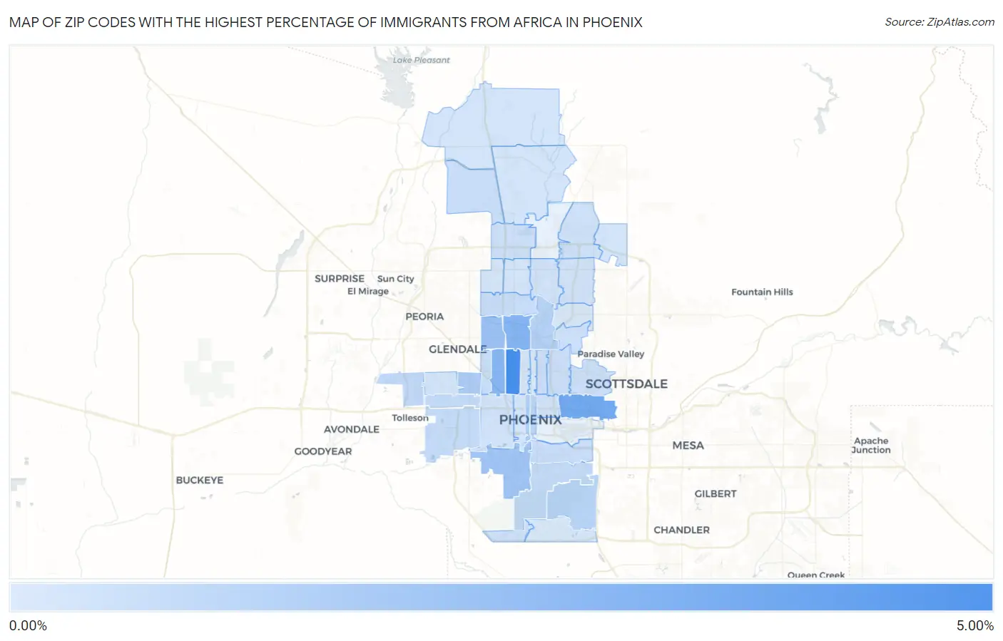 Zip Codes with the Highest Percentage of Immigrants from Africa in Phoenix Map