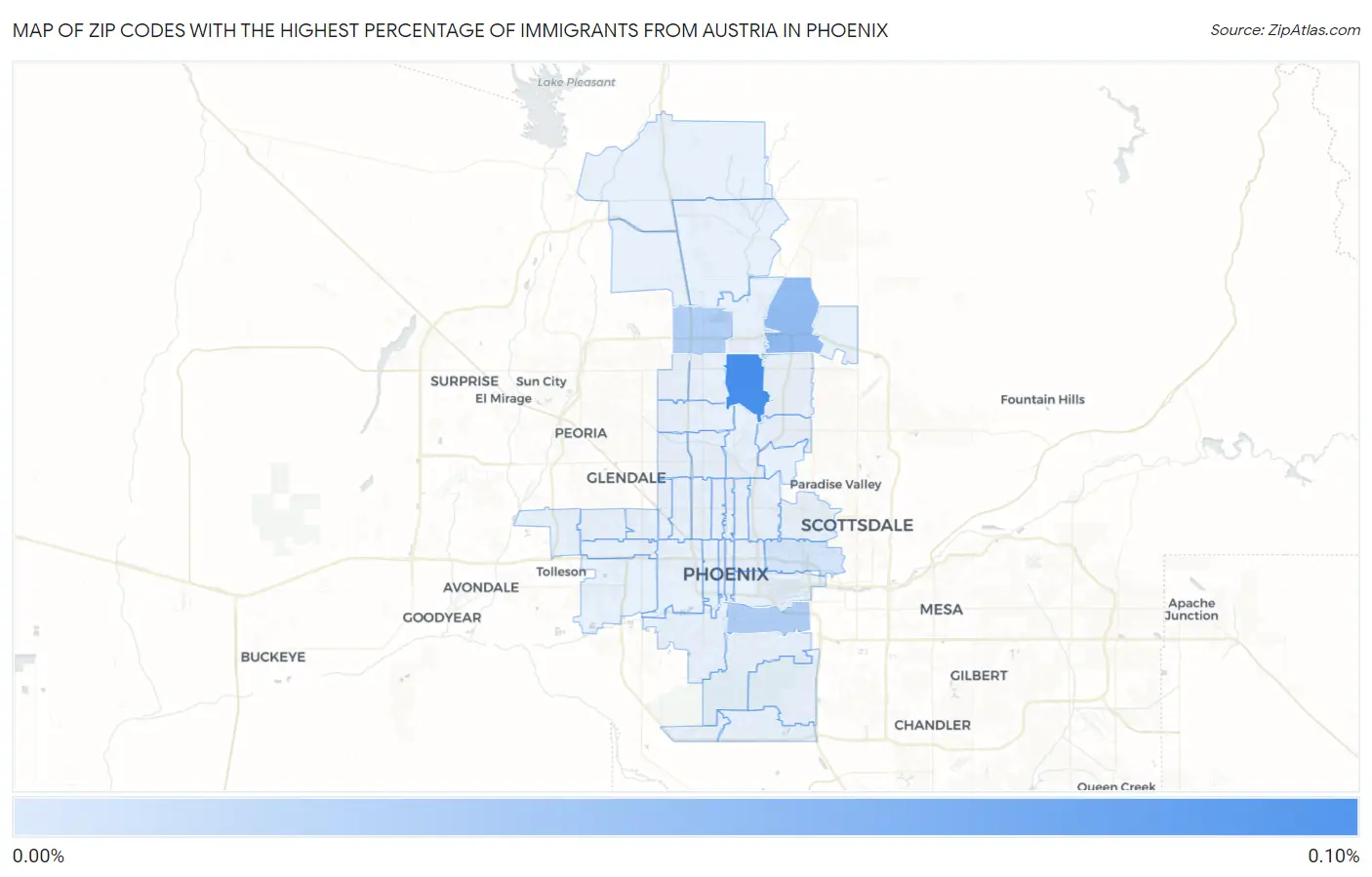 Zip Codes with the Highest Percentage of Immigrants from Austria in Phoenix Map