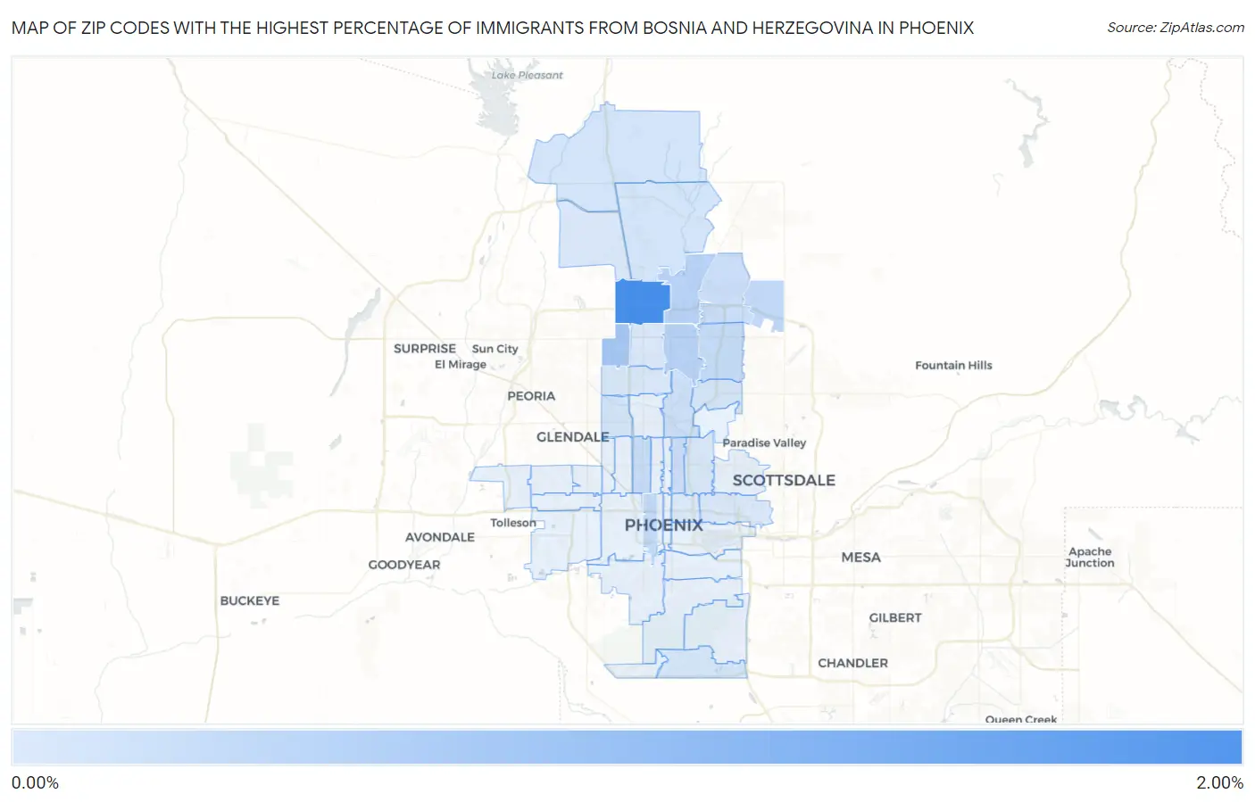 Zip Codes with the Highest Percentage of Immigrants from Bosnia and Herzegovina in Phoenix Map