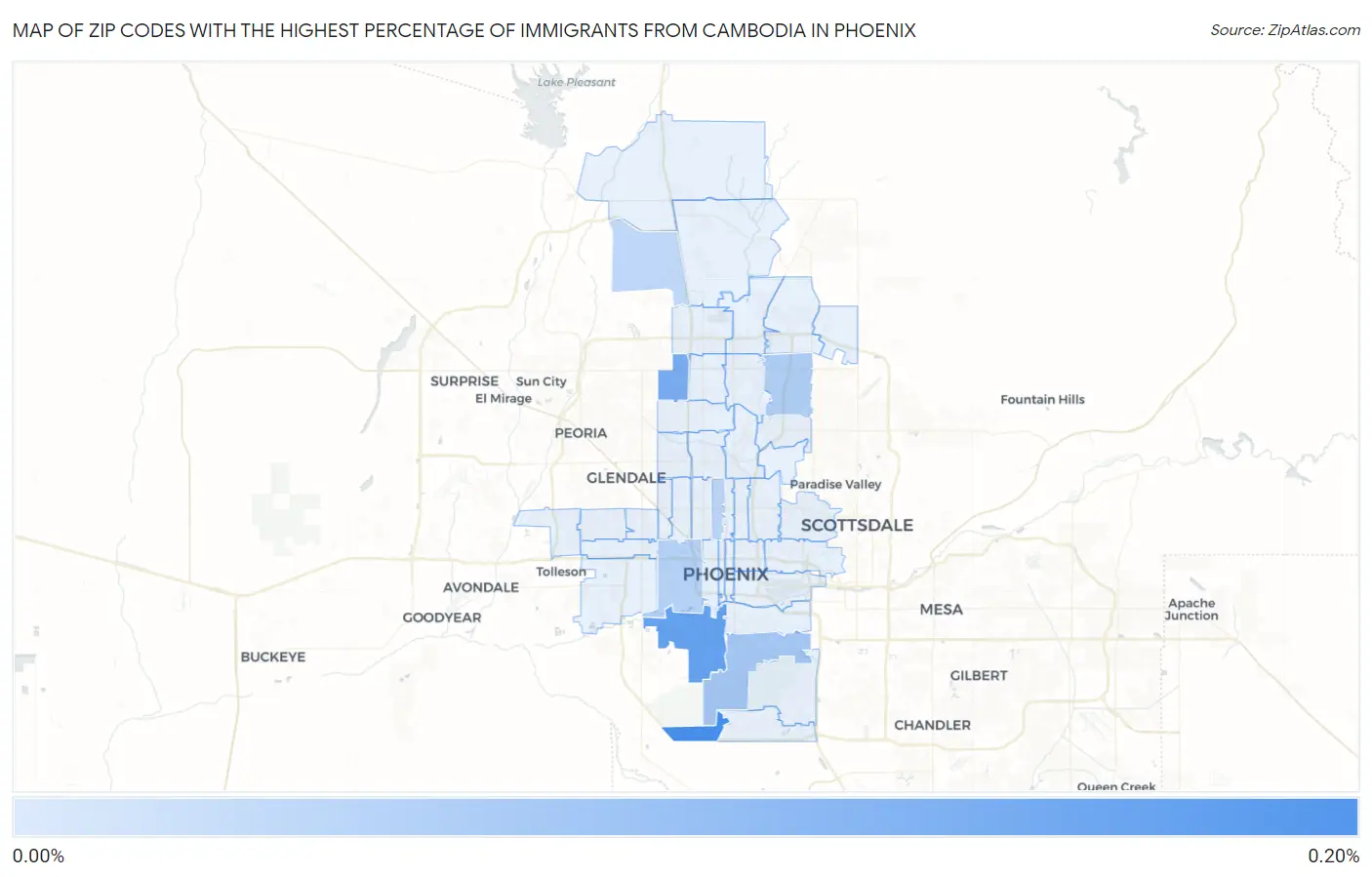 Zip Codes with the Highest Percentage of Immigrants from Cambodia in Phoenix Map