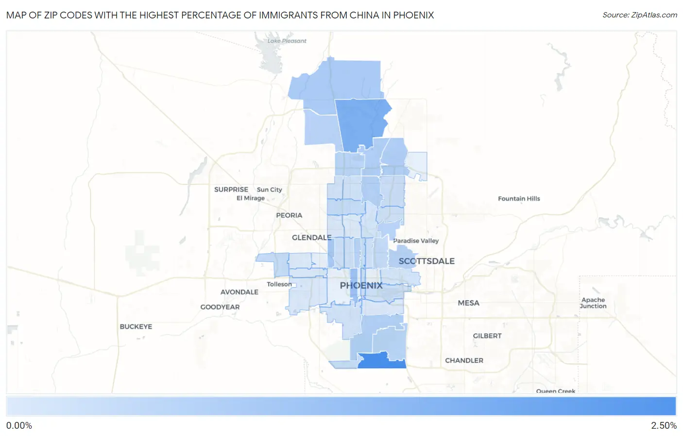 Zip Codes with the Highest Percentage of Immigrants from China in Phoenix Map