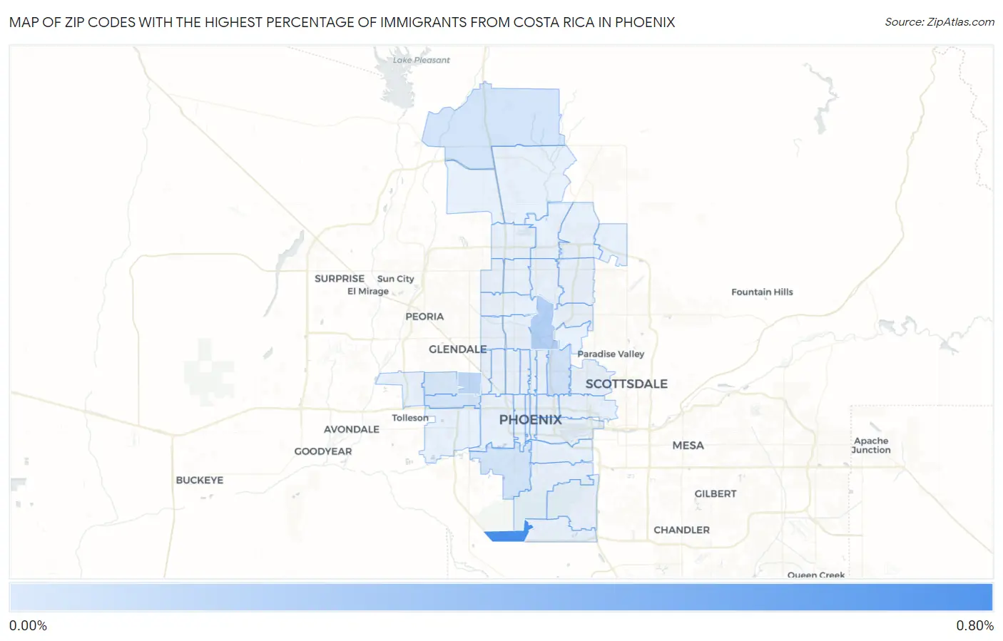 Zip Codes with the Highest Percentage of Immigrants from Costa Rica in Phoenix Map
