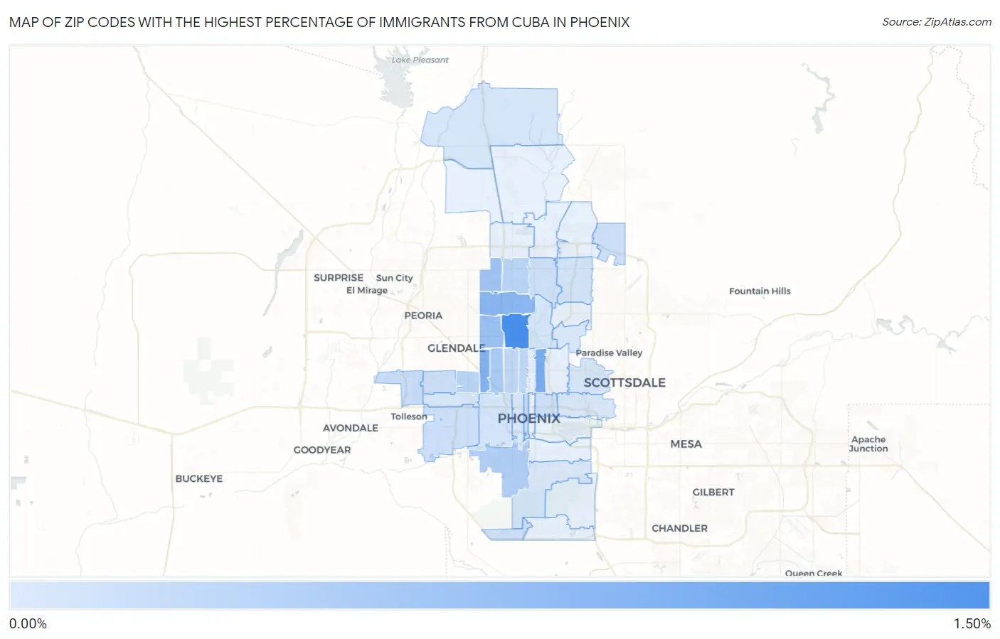 Zip Codes with the Highest Percentage of Immigrants from Cuba in Phoenix Map