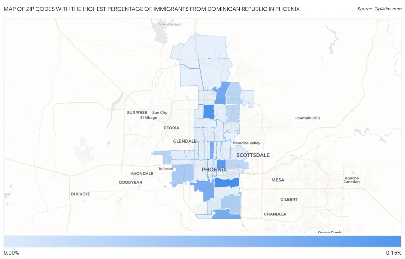 Zip Codes with the Highest Percentage of Immigrants from Dominican Republic in Phoenix Map