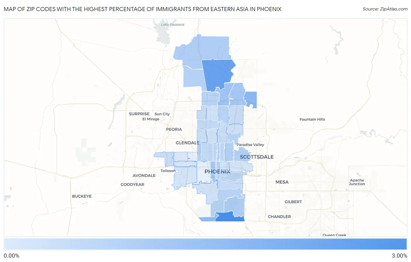 Zip Codes with the Highest Percentage of Immigrants from Eastern Asia in Phoenix Map
