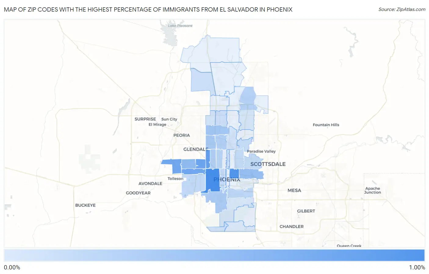 Zip Codes with the Highest Percentage of Immigrants from El Salvador in Phoenix Map