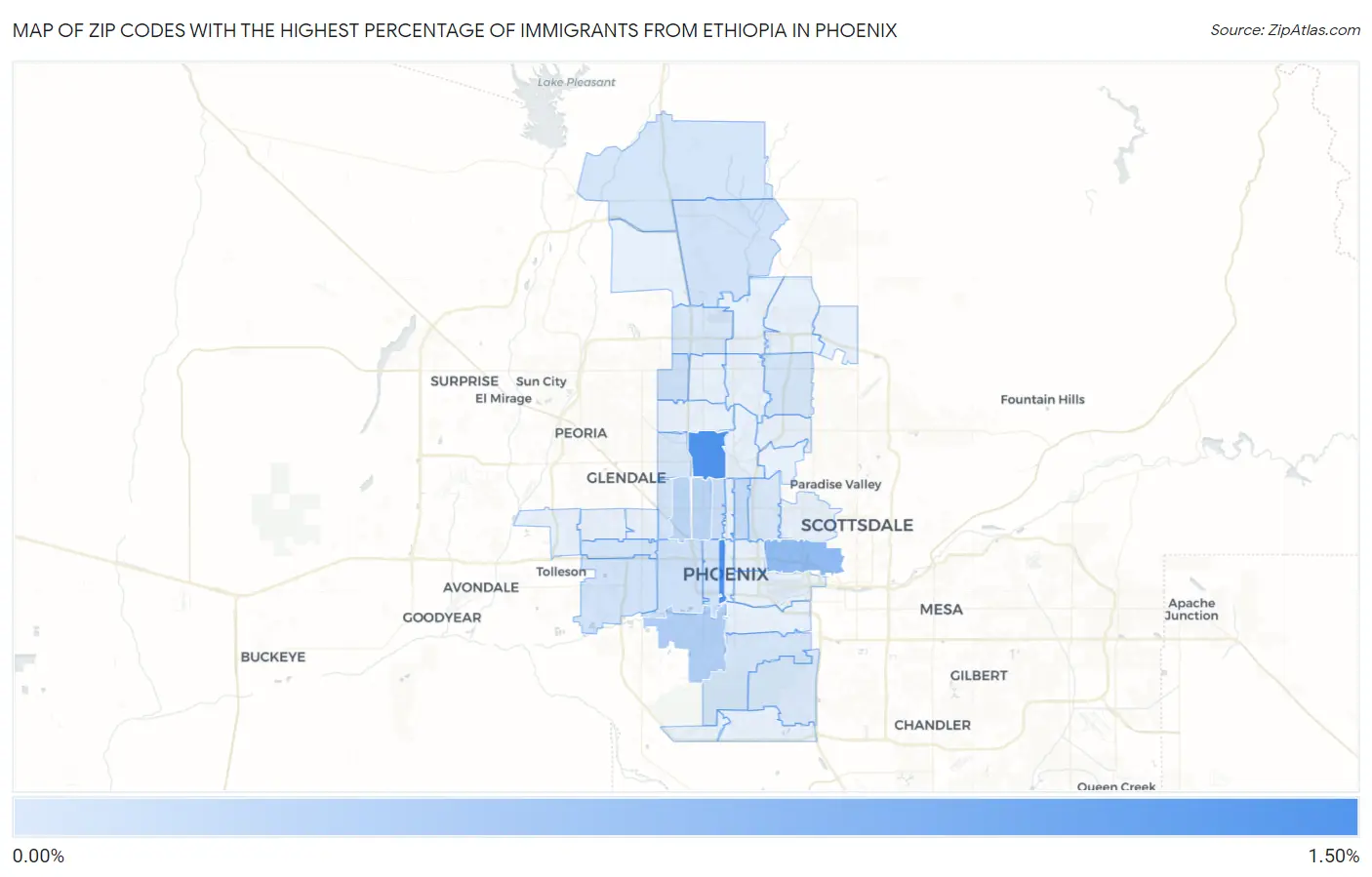 Zip Codes with the Highest Percentage of Immigrants from Ethiopia in Phoenix Map