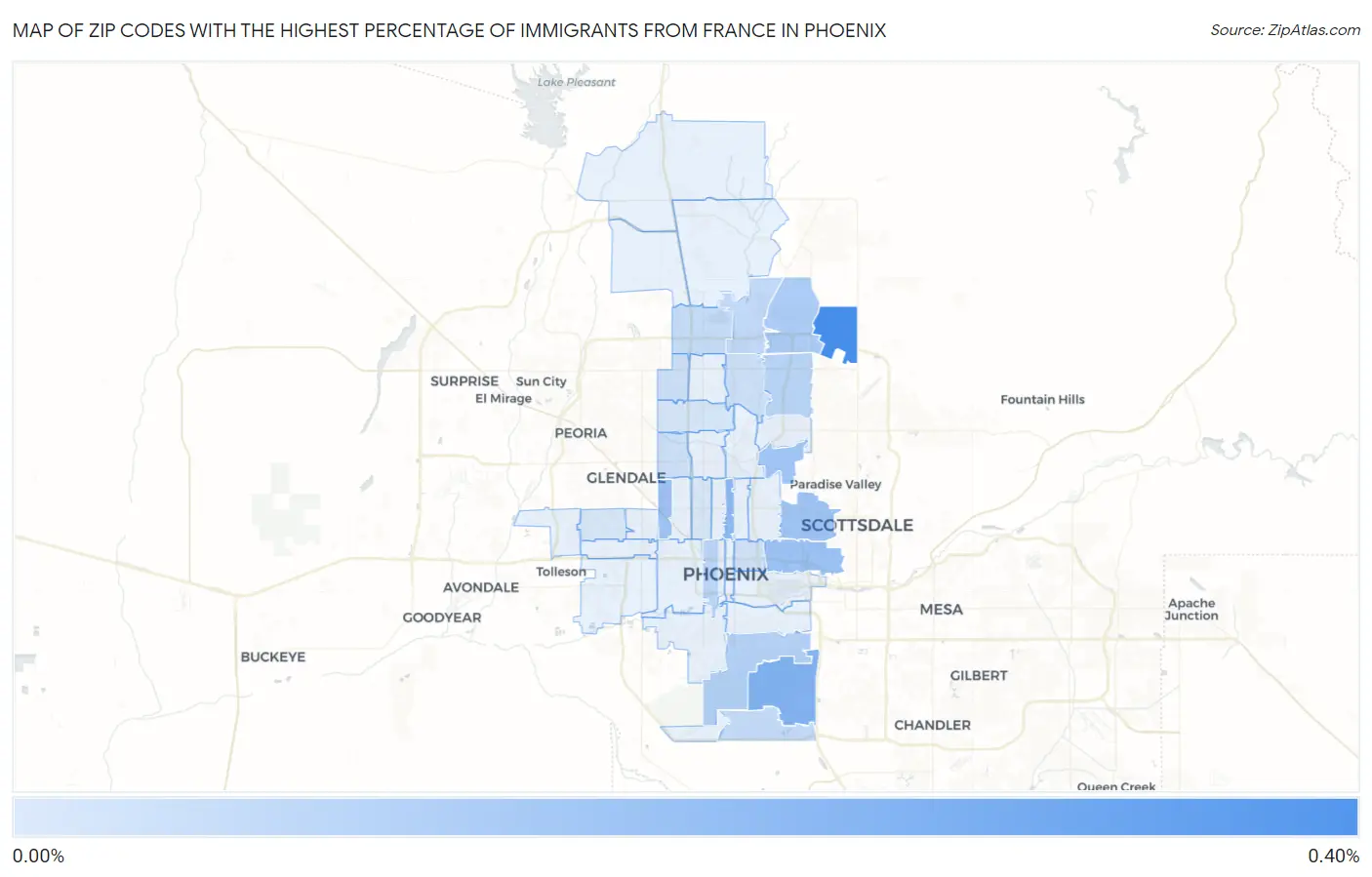 Zip Codes with the Highest Percentage of Immigrants from France in Phoenix Map