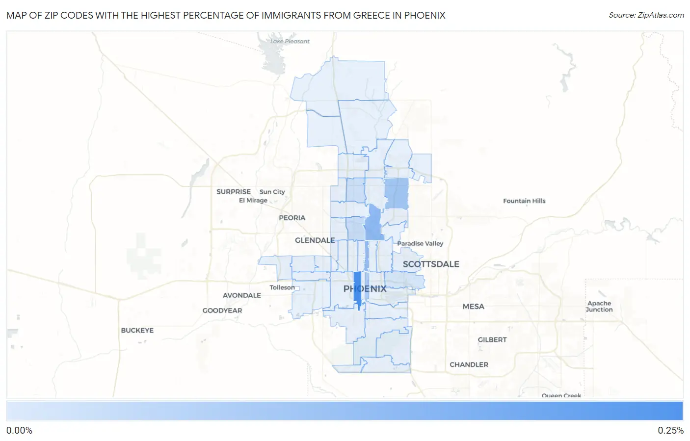 Zip Codes with the Highest Percentage of Immigrants from Greece in Phoenix Map