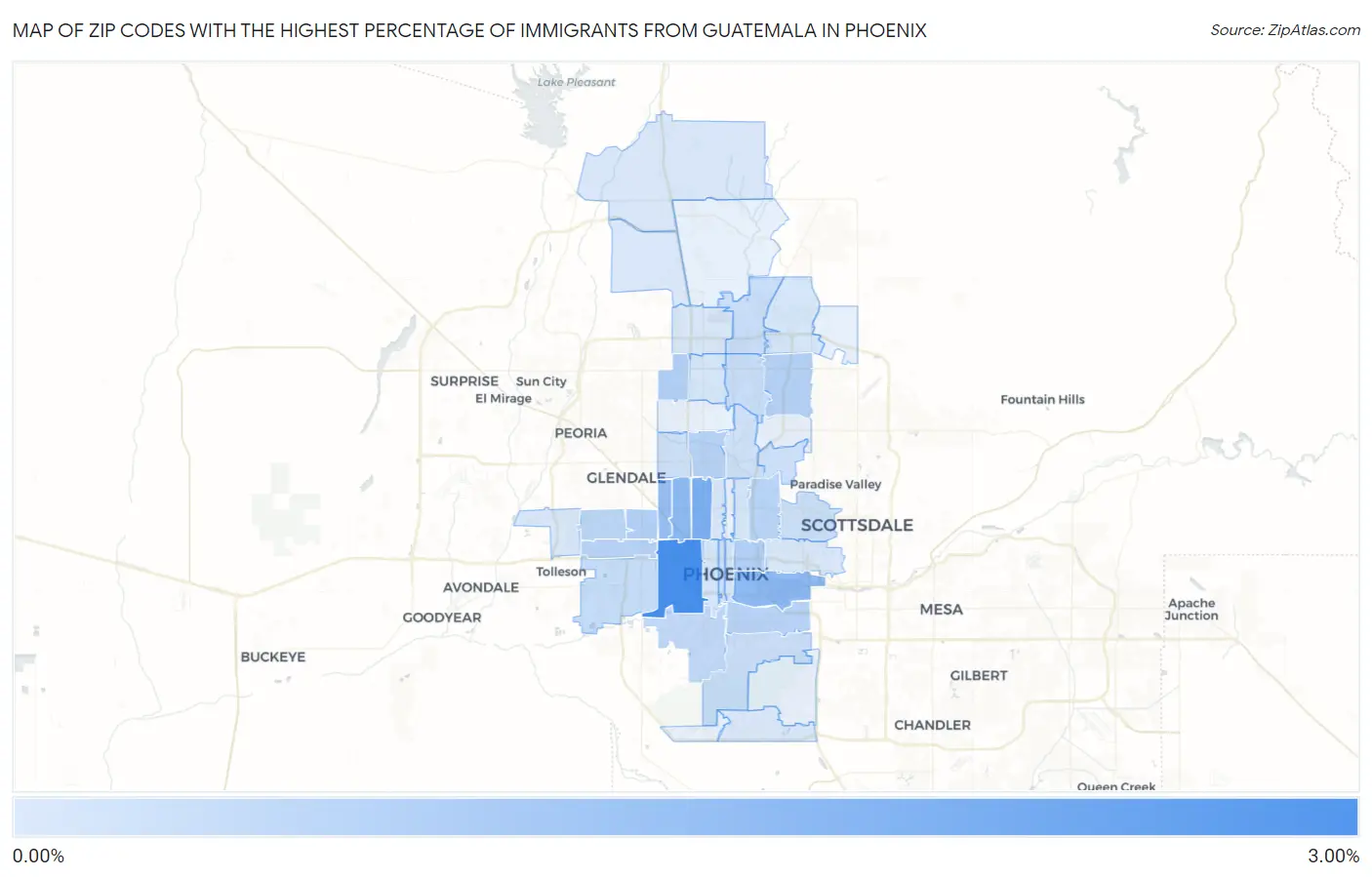 Zip Codes with the Highest Percentage of Immigrants from Guatemala in Phoenix Map
