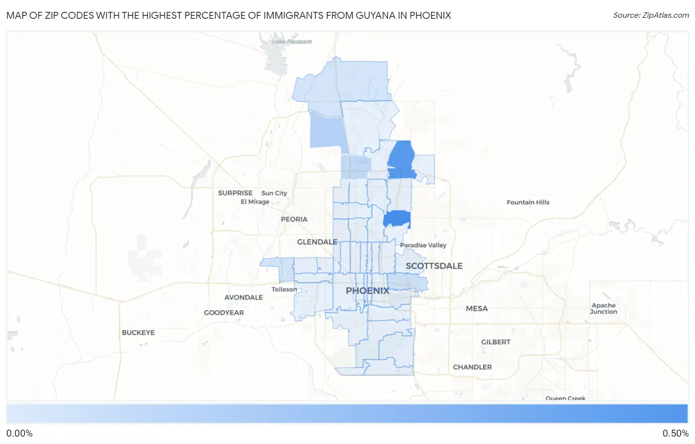 Zip Codes with the Highest Percentage of Immigrants from Guyana in Phoenix Map