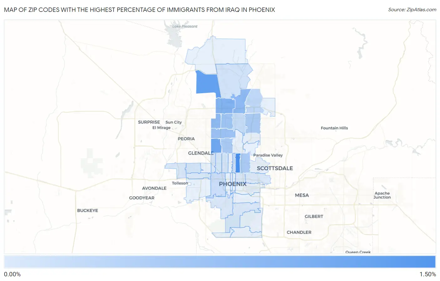 Zip Codes with the Highest Percentage of Immigrants from Iraq in Phoenix Map
