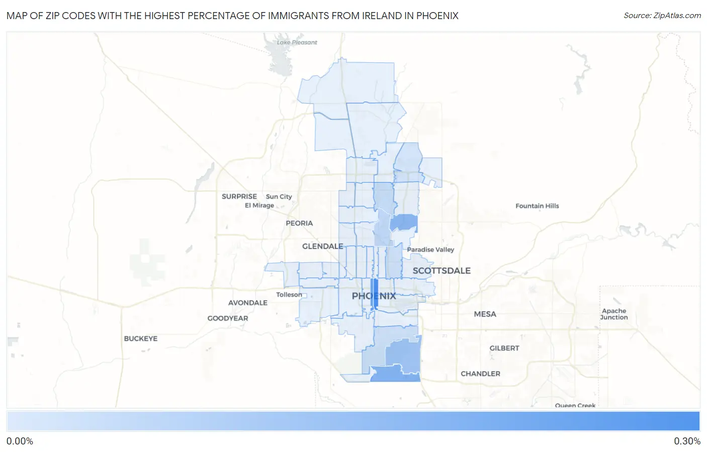 Zip Codes with the Highest Percentage of Immigrants from Ireland in Phoenix Map