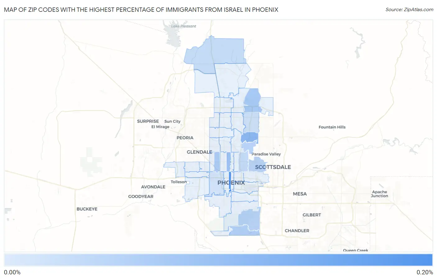 Zip Codes with the Highest Percentage of Immigrants from Israel in Phoenix Map