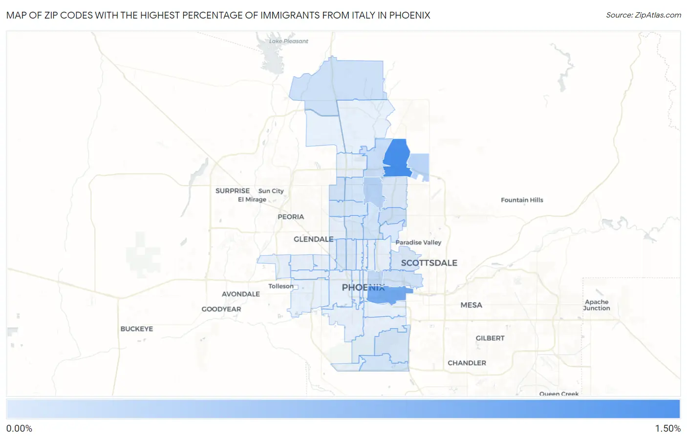 Zip Codes with the Highest Percentage of Immigrants from Italy in Phoenix Map