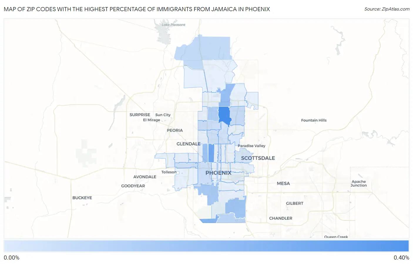 Zip Codes with the Highest Percentage of Immigrants from Jamaica in Phoenix Map