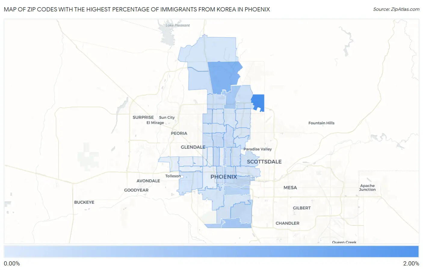 Zip Codes with the Highest Percentage of Immigrants from Korea in Phoenix Map