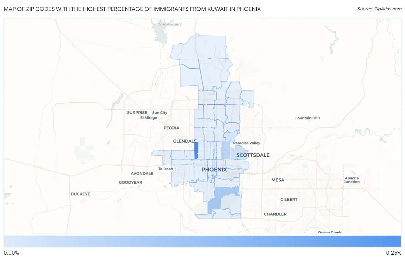 Zip Codes with the Highest Percentage of Immigrants from Kuwait in Phoenix Map