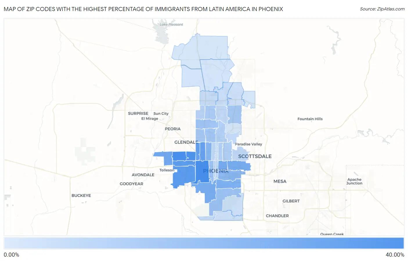 Zip Codes with the Highest Percentage of Immigrants from Latin America in Phoenix Map