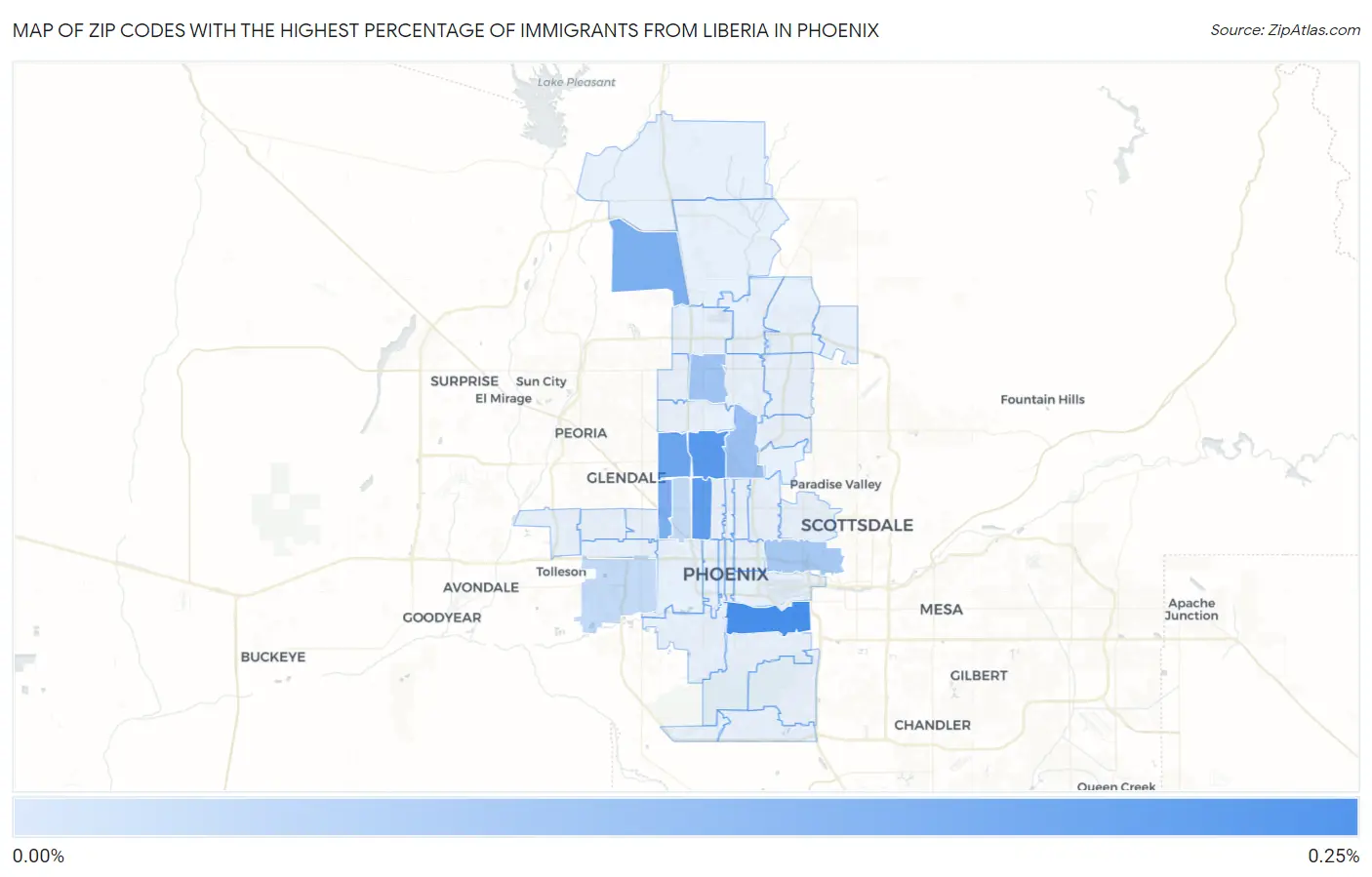 Zip Codes with the Highest Percentage of Immigrants from Liberia in Phoenix Map